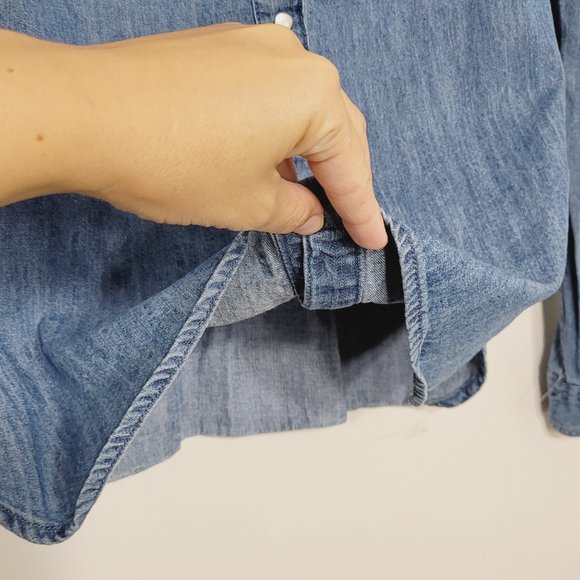 Guess | Denim Chambray Long Sleeve Pearl Snap Shirt Top Black Lace Yoke 14 - Picture 4 of 10